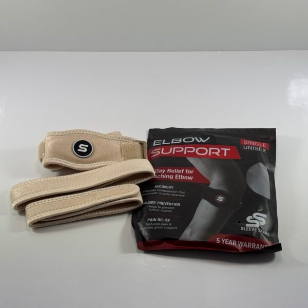 Brazalete para codo de tenista Sleeve Stars para hombres y mujeres, soporte para codo de tendonitis & correa para codo de golfistas Counterforce Band para alivio del dolor en tendones y soporte para antebrazo con 3 correas, se ajusta de 9 a 23" (Unidad) (1, Beige, Talla única)