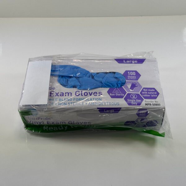 Guantes de Examen MED PRIDE NitriPride de Mezcla de Nitrilo-Vinilo, Talla Grande 100 - Sin Polvo, Libre de Látex y Caucho - Guantes Protectores de un Solo Uso No Estériles para Uso Médico, Cocina, Limpieza y Más