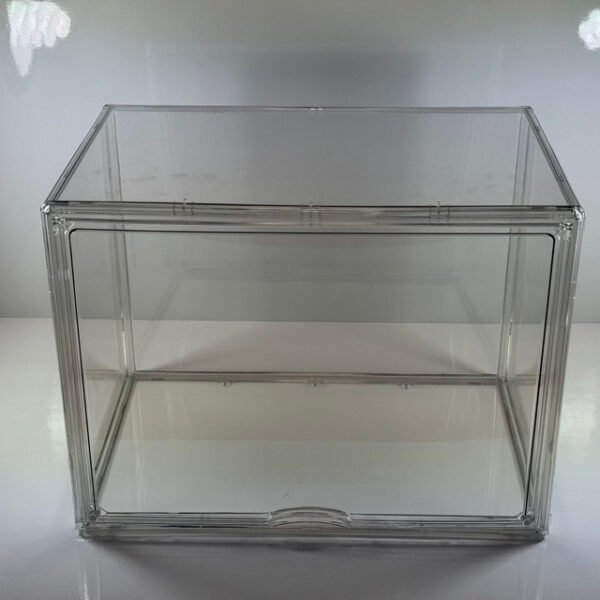 Contenedores de almacenamiento apilables de plástico transparente con tapa magnética, caja de acrílico para exhibición de cosméticos, figuras grandes y coleccionables (paquete de 4, X-Large)